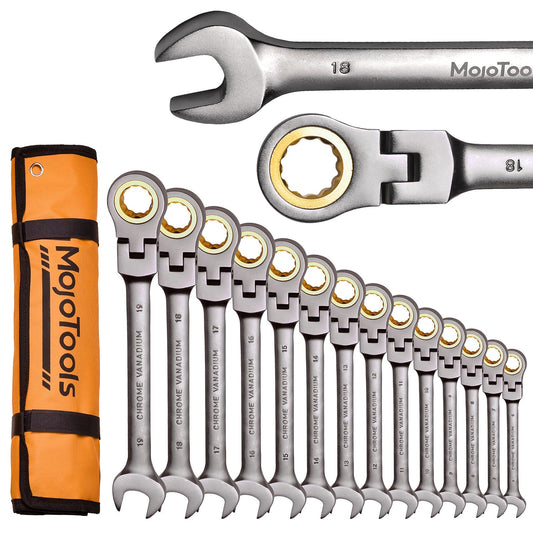 23-Piece Flex-Head Ratcheting Combination Wrench Set, Metric 8–24 mm (14 pcs Ratchet Wrench Set) + 9 Allen Keys (1.5–10 mm), 72-Tooth Cr-V, Nickel-Plated, 180° Flex Head, Organizer Bag