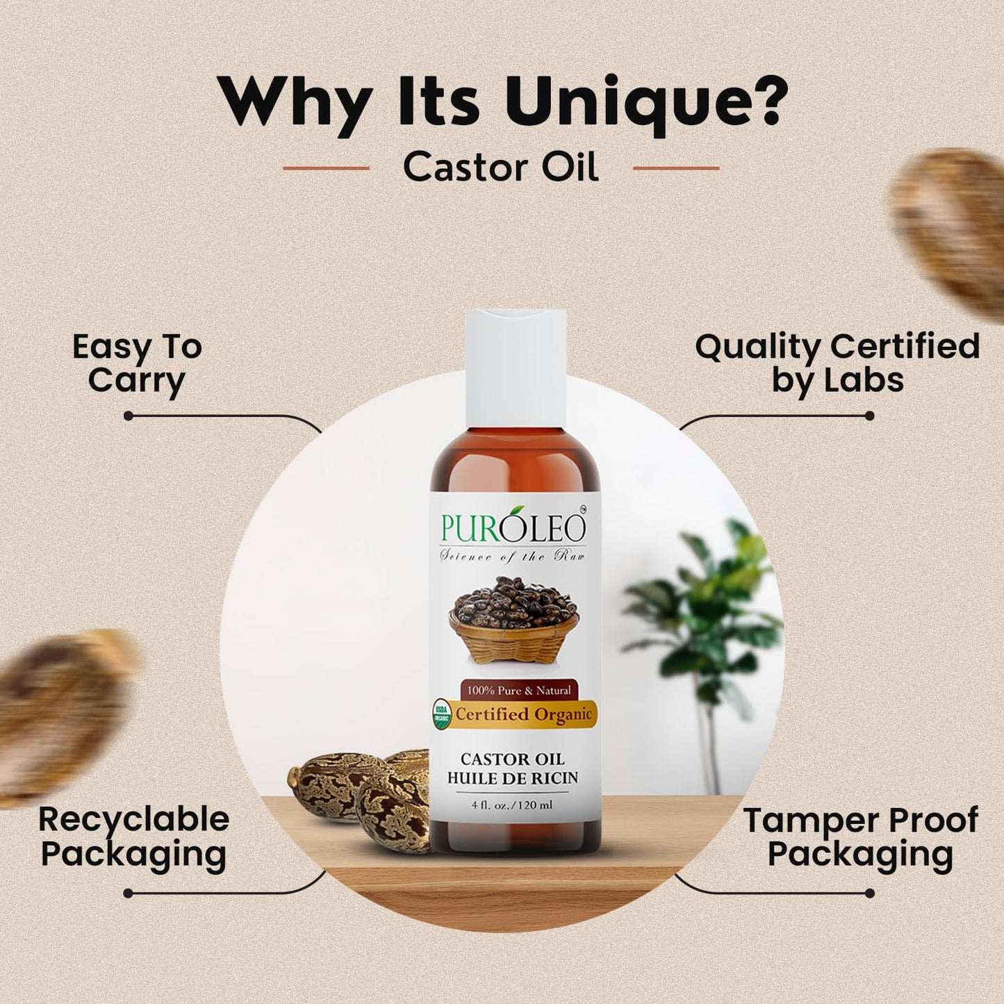 PUROLEO Castor Oil 64 Fl Oz/1900 ML (Packed In Canada) 100% Pure and Natural Hair, Lash, Beard, Eyelashes & Eyebrow Oil Black castor oil for brow lashes, Make eyelash serum, hair serum for dry hair and frizzy | huile de ricin pour huile de ricin pour chev