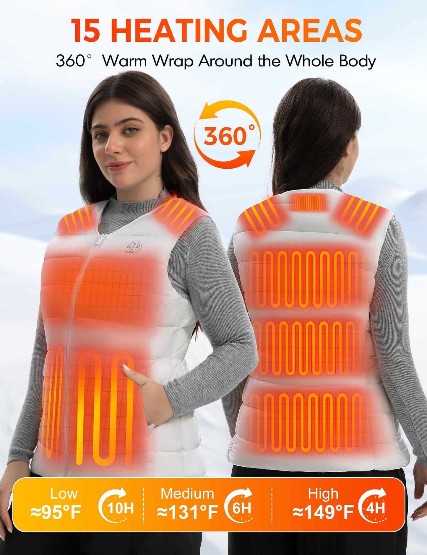 Women Heated Vest with 16000mAh Battery Pack Included, 15-Zones Electric Heating Vests Lightweight for Outdoor Hiking