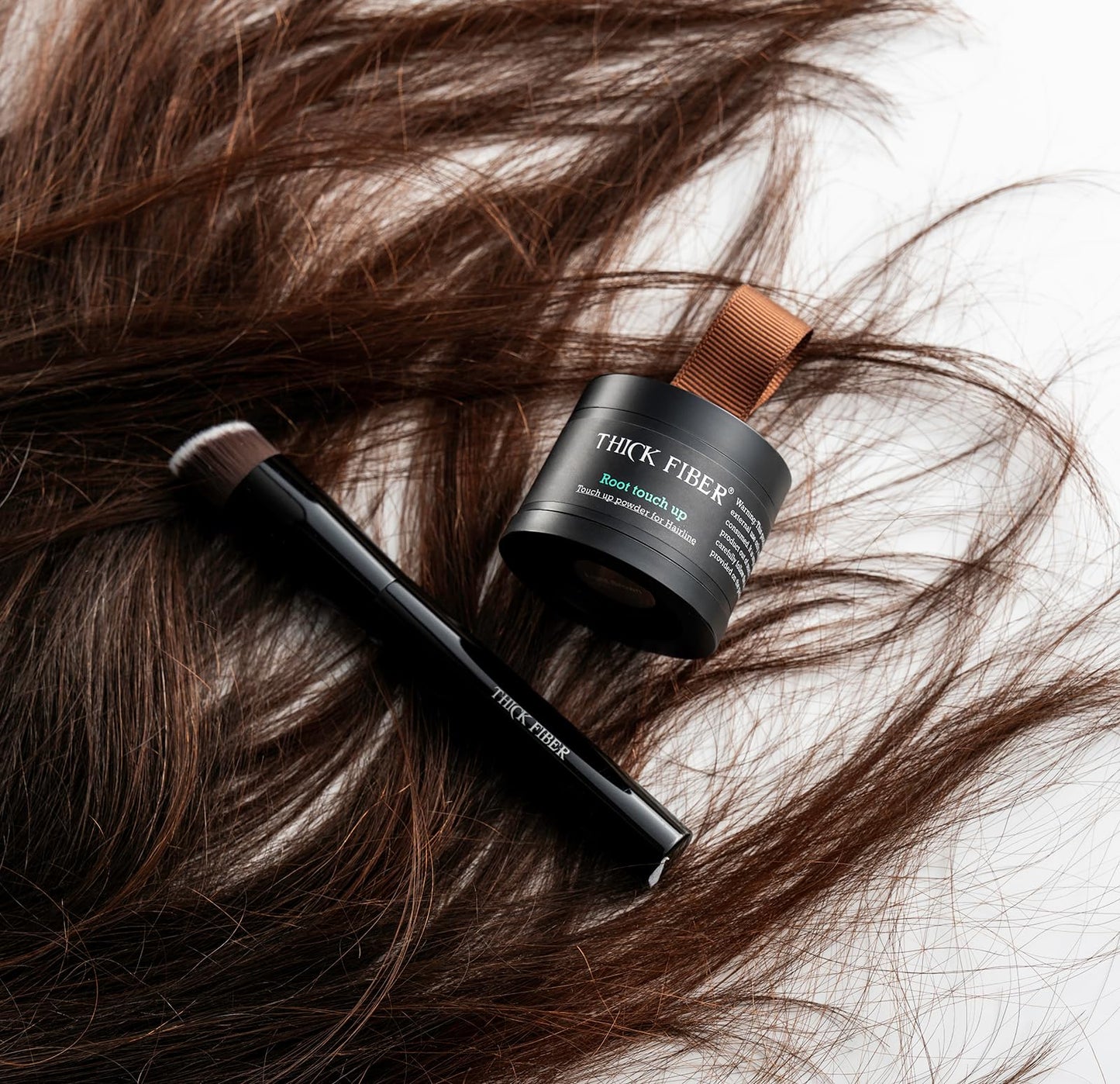 THICK FIBER Root Touch Up & Hairline Powder with Brush 4g – Covers Grey Roots & Thinning Hair – Sweat & Water Resistant – Hair Concealer for Bald Spots & Fill-In (Black) for Women & Men