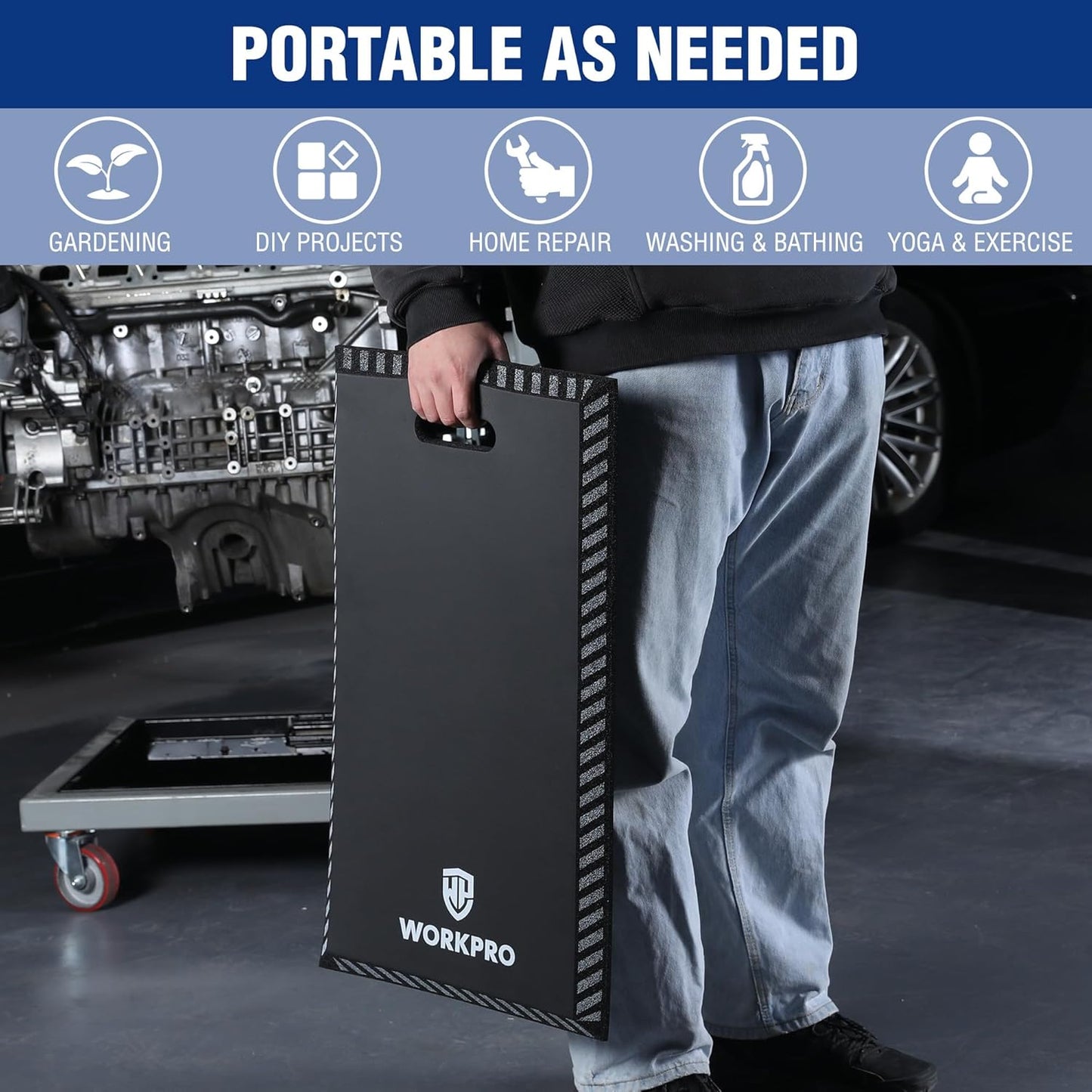 WORKPRO Extra Thick Kneeling Pad, Soft Foam Knee Cushioning, Extra Large Foam Kneeler Mat for Auto-Repair, Gardening, Workout Supplies, 28 x 16 x 1.2in, Black