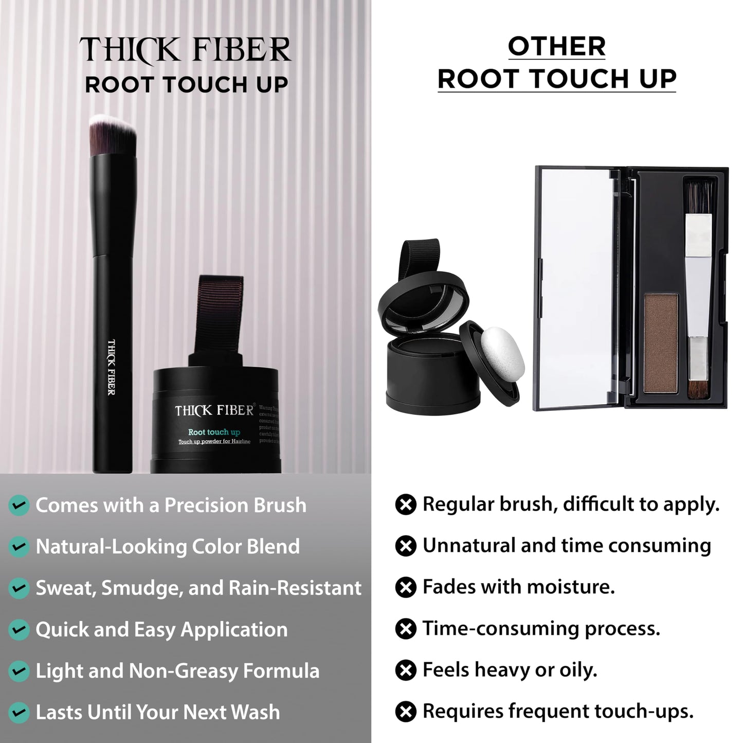 THICK FIBER Root Touch Up & Hairline Powder with Brush 4g – Covers Grey Roots & Thinning Hair – Sweat & Water Resistant – Hair Concealer for Bald Spots & Fill-In (Black) for Women & Men
