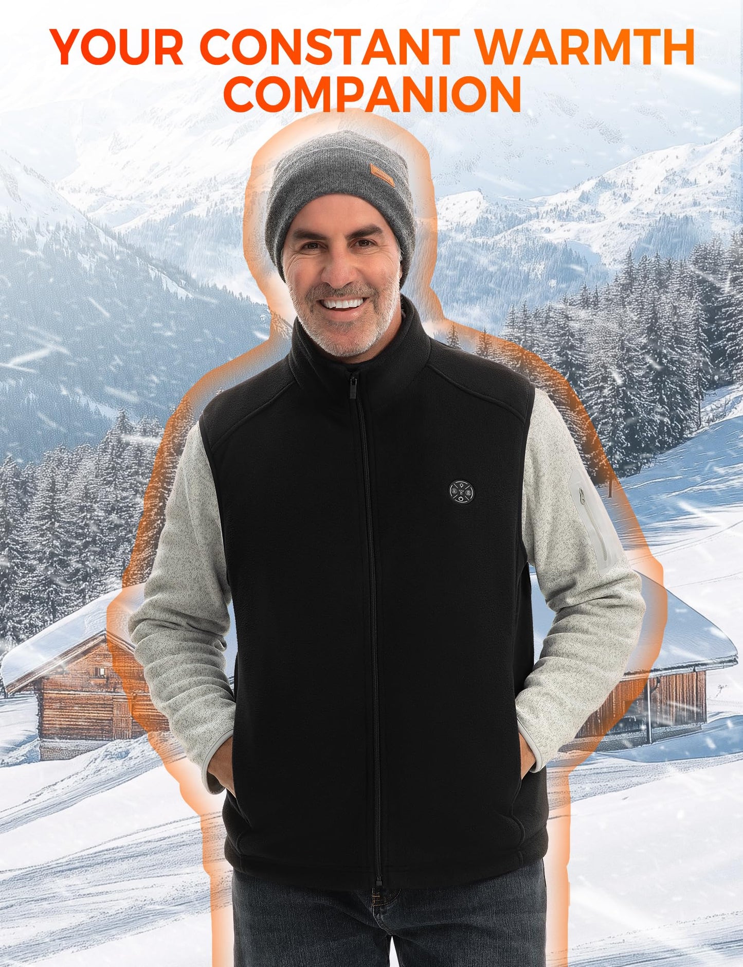 Men's Heated Fleece Vest with Battery Pack 16000mAh/7.4V | 15-Zone Warming Rechargeable Heating Vests for Winter