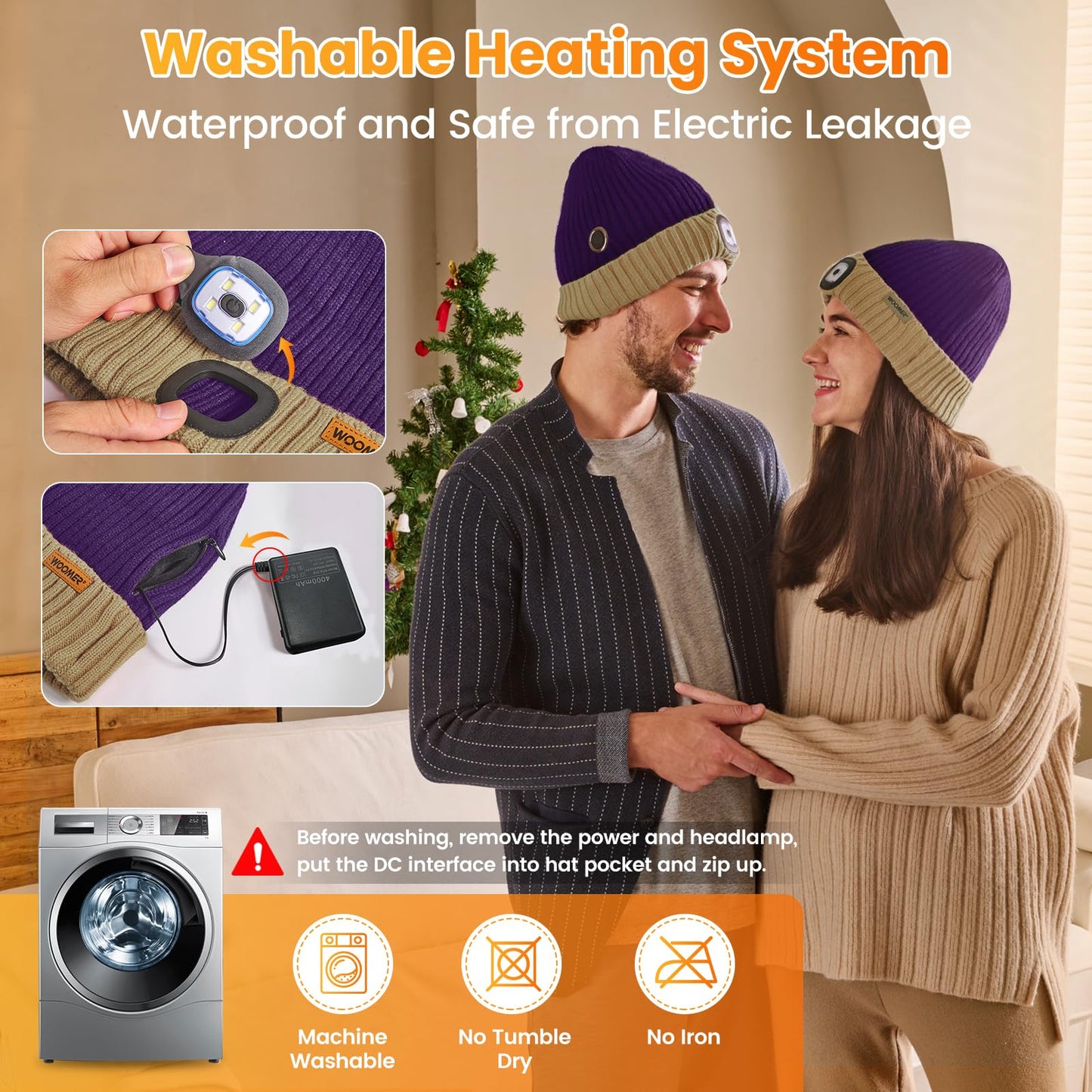 Heated Hat with Led Light, Knit Heated Beanie with 5V 4000mAH Rechargeable Battery Gifts for Men and Women