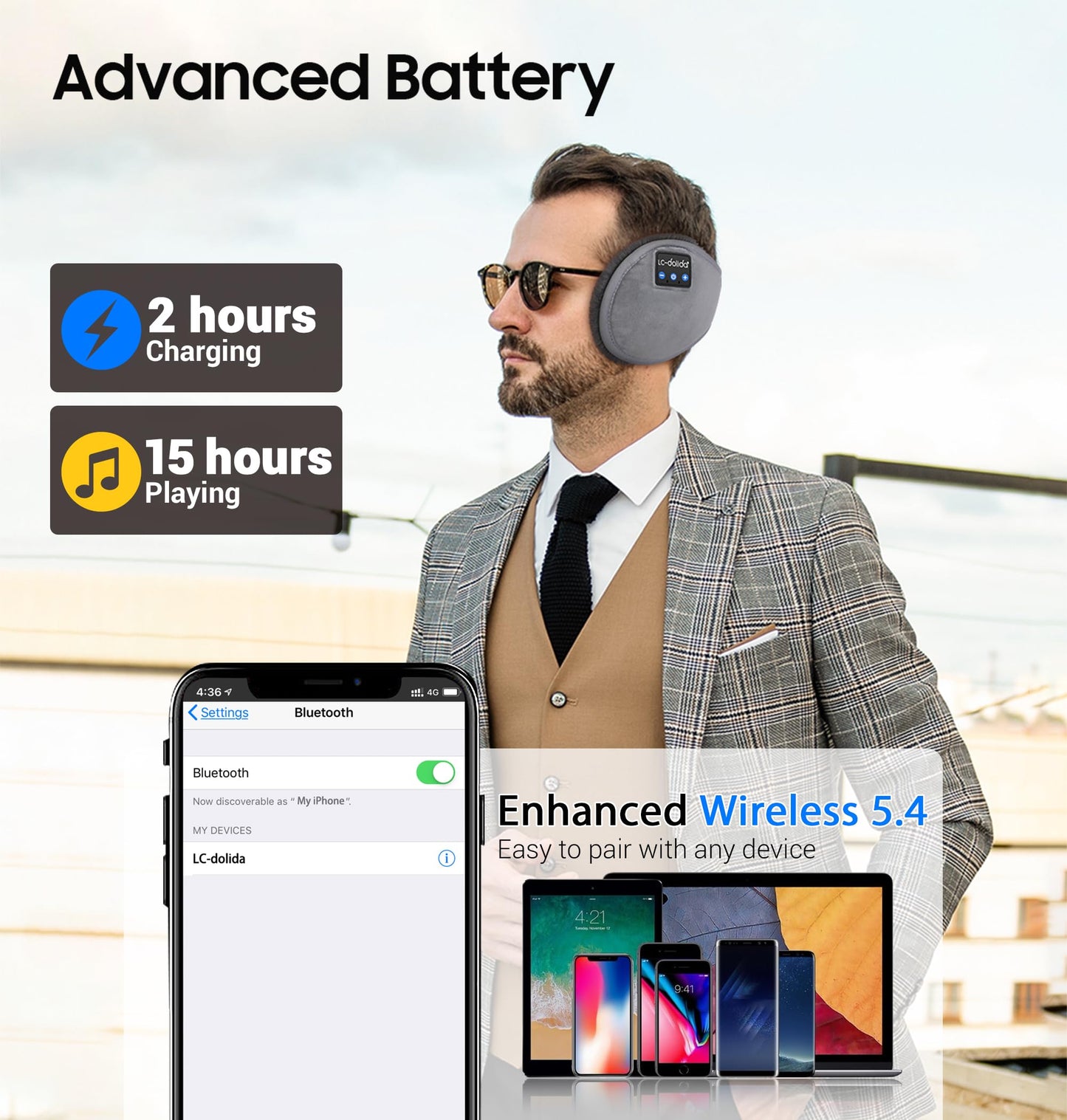 LC-dolida Earmuff Headphones Bluetooth Winter Ear Muffs Ear Warmer Headband for Men/Women/Kids Outdoor Biking Skating Hiking