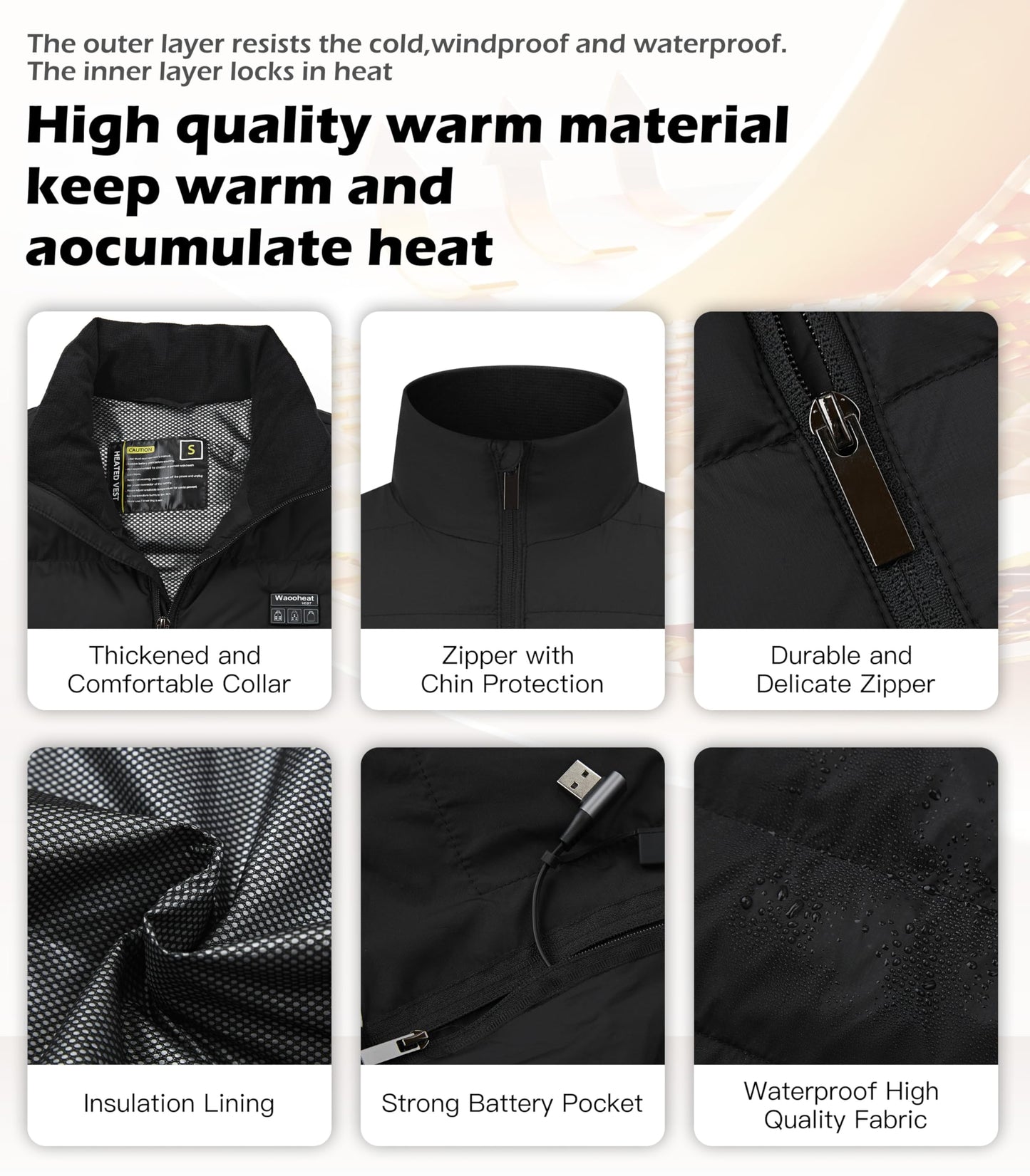 Heated Vest for Men Women Lightweight USB Eletric Heating Jacket Winter Outdoor Sports Hunting