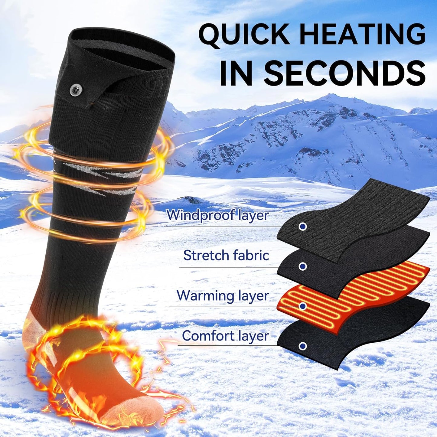 Ninonly Heated Socks for Women Men, APP Control 5000mA Heated Socks Warm Thermal Sock, 3 Heating Settings Winter Foot Warmer Socks for Hunting Camping Skiing Hiking Outdoors