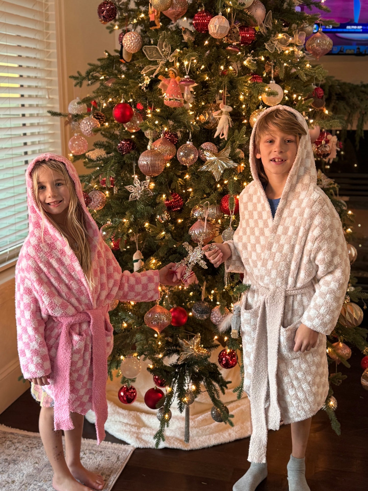 Childrens Check Print Hooded Robe - restocking in April