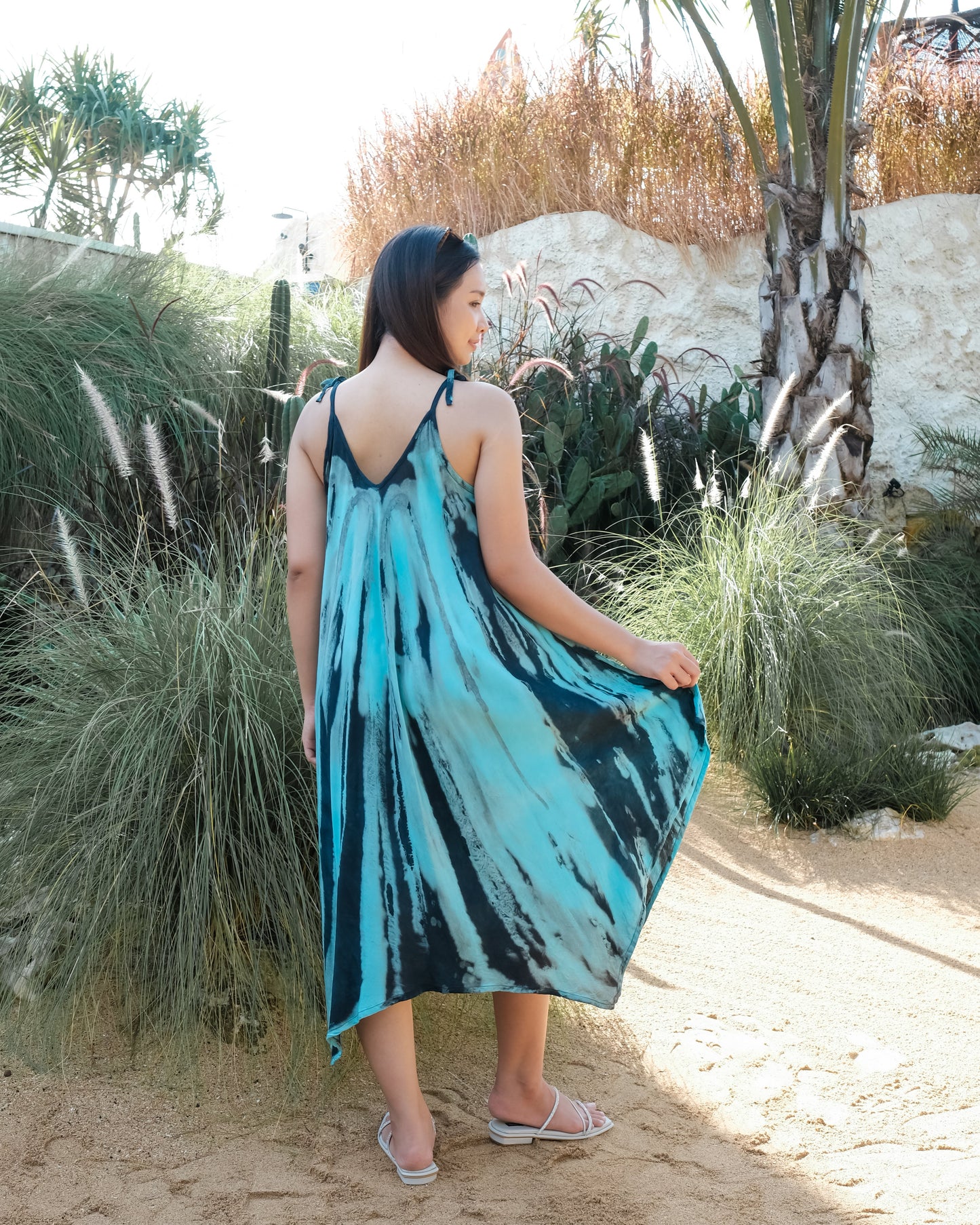 Abstract Tie Dye Handkerchief Dress - Blue