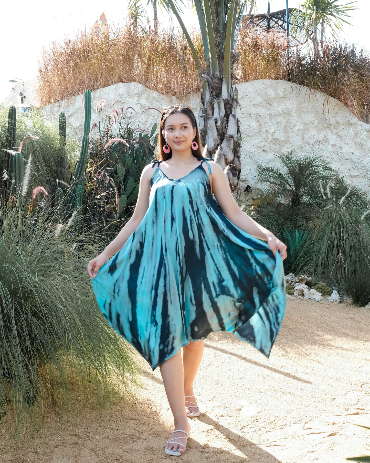 Abstract Tie Dye Handkerchief Dress - Blue
