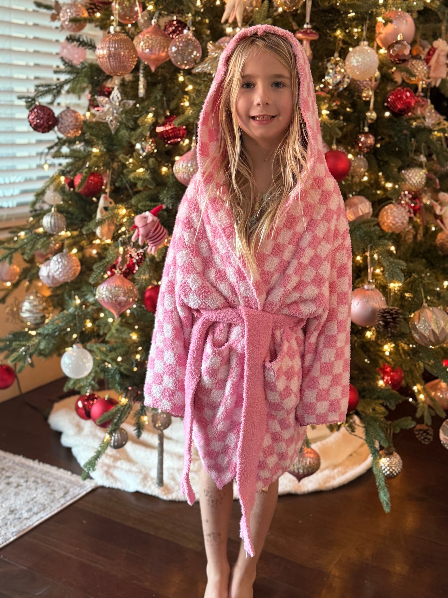 Childrens Check Print Hooded Robe - restocking in April