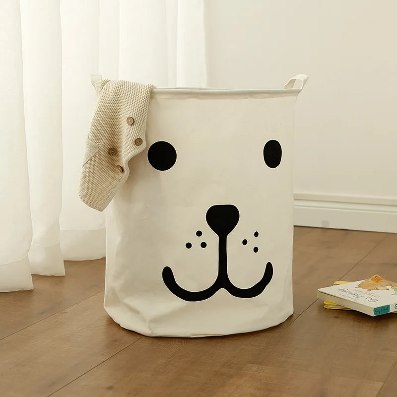 Cute Dog Laundry Basket Cotton Linen Waterproof Folding Storage Basket With Handle Kid Toy Clothes Portable Sundries Bin50×40