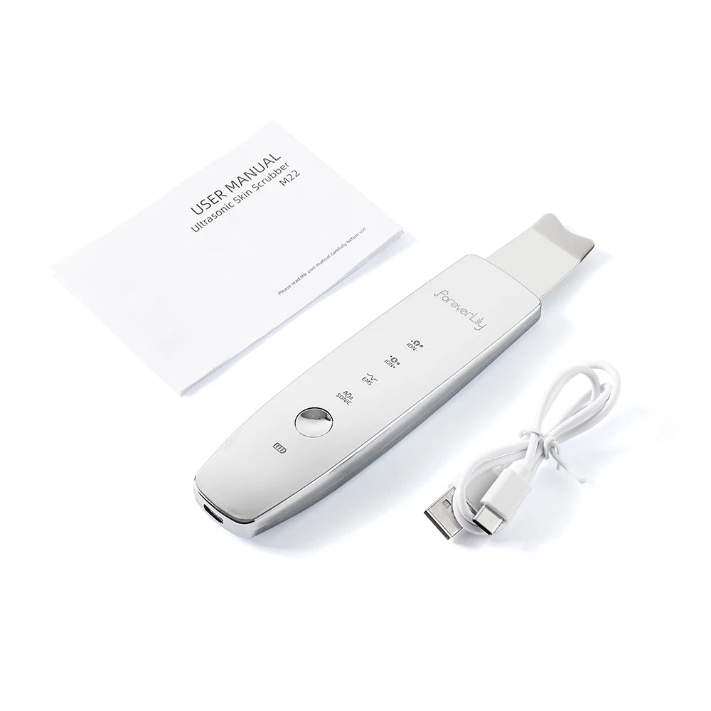 6 in 1 EMS Ultrasonic Skin Scrubber ION LED Photon Skin Lifting Massager Face Spatula Blackhead Remover Facial Deep Cleansing