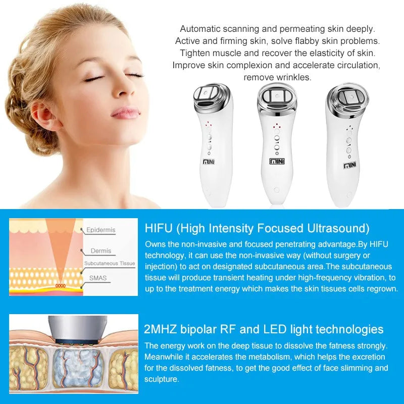 Mini HIFU Machine for Face Ultrasound Machine Skin Care Products RF Fadiofrecuencia Facial Face Lifting Anti Wrinkles Tightening
