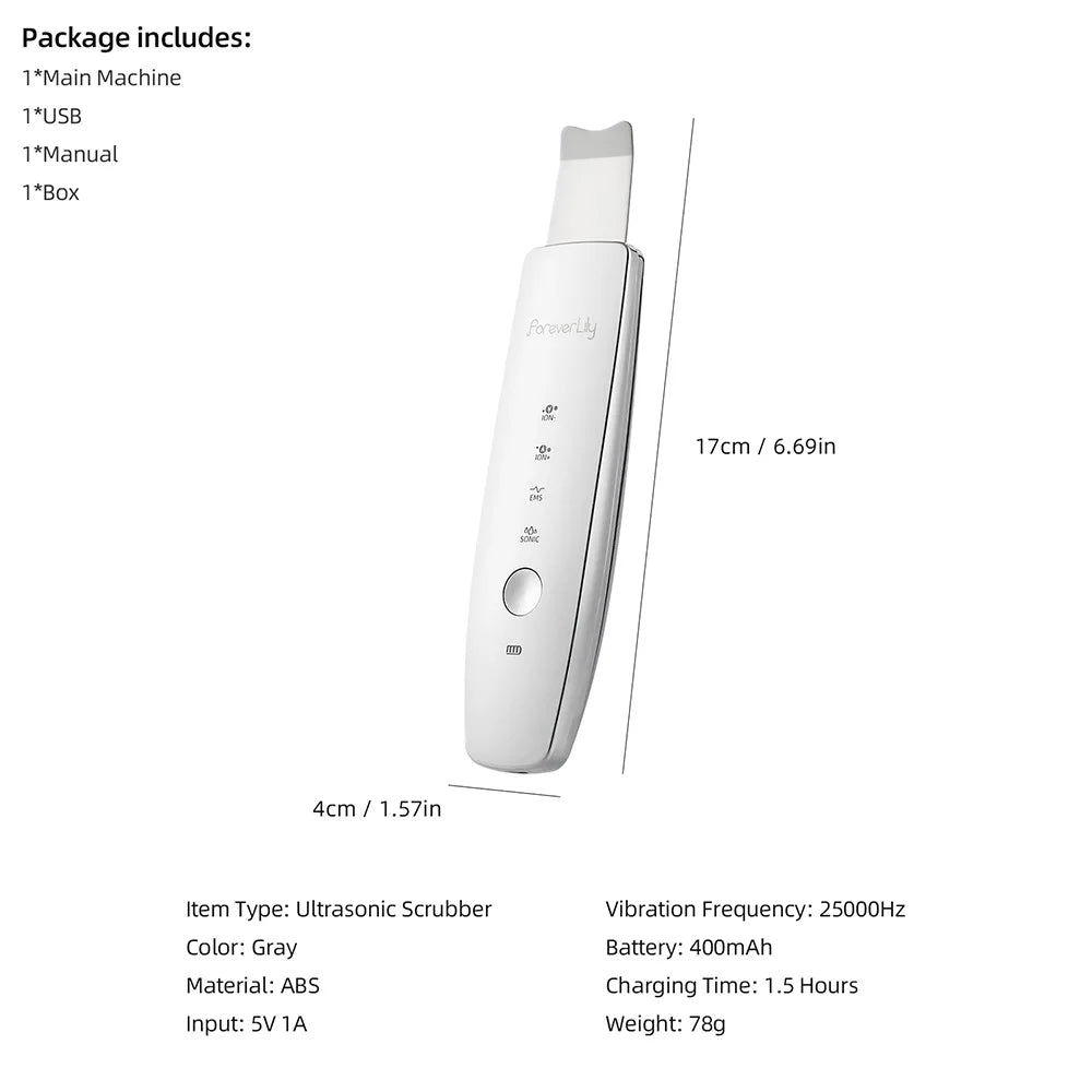 6 in 1 EMS Ultrasonic Skin Scrubber ION LED Photon Skin Lifting Massager Face Spatula Blackhead Remover Facial Deep Cleansing