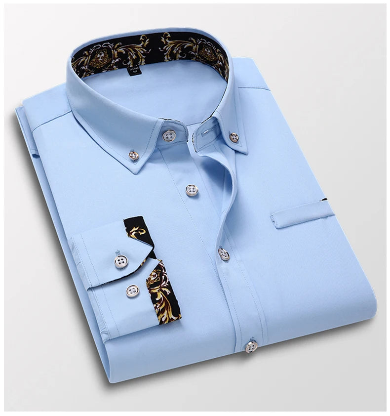 Men's clothing  Arrival Men Shirt Fashion Causal Long Sleeved Male Dress Social Business Brand Shirt Soft Weeding White Shirts