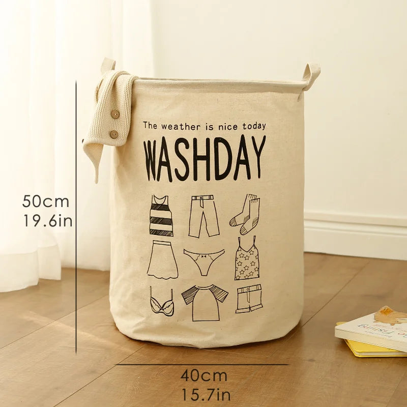 Cute Dog Laundry Basket Cotton Linen Waterproof Folding Storage Basket With Handle Kid Toy Clothes Portable Sundries Bin50×40