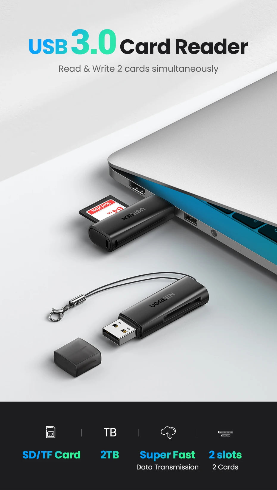 UGREEN Card Reader USB 3.0 to SD Micro SD TF Memory Card Adapter for PC Laptop Accessories Multi Smart Cardreader Card Reader