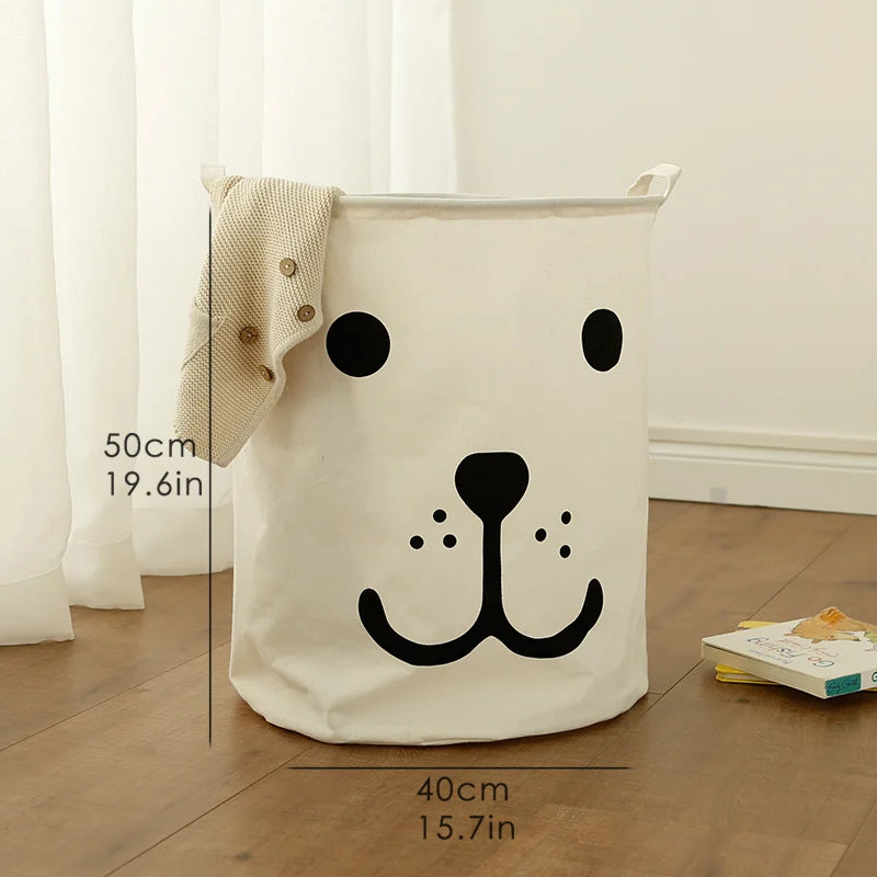Cute Dog Laundry Basket Cotton Linen Waterproof Folding Storage Basket With Handle Kid Toy Clothes Portable Sundries Bin50×40
