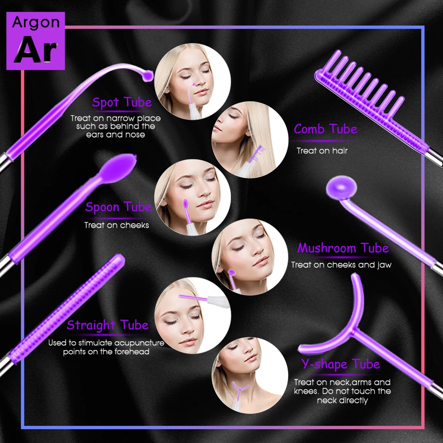 6 in 1 Touch Panel High Frequency Facial Machine For Hair Face Electrotherapy Wand Argon Treatment Acne Skin Care