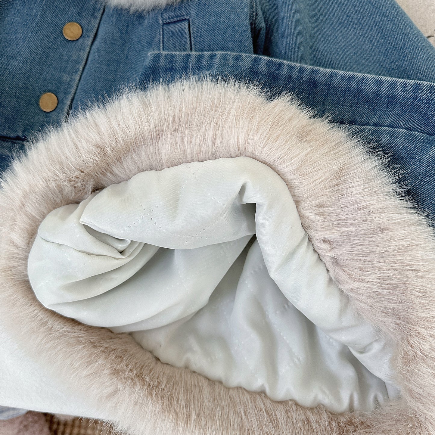 Children's Sets Girls' Fleece-Lined Denim Set Korean Winter Jacket & Skirt 2-Piece Thickened Outfit for Toddlers