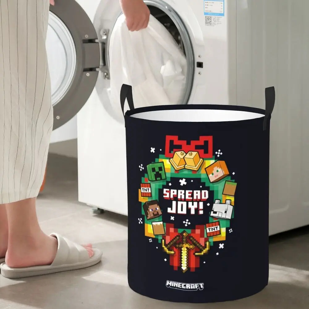 Custom Anime Game Mine C-Crafts Cartoon Laundry Hamper Large Clothes Storage Basket Toy Bin Organizer for Kids