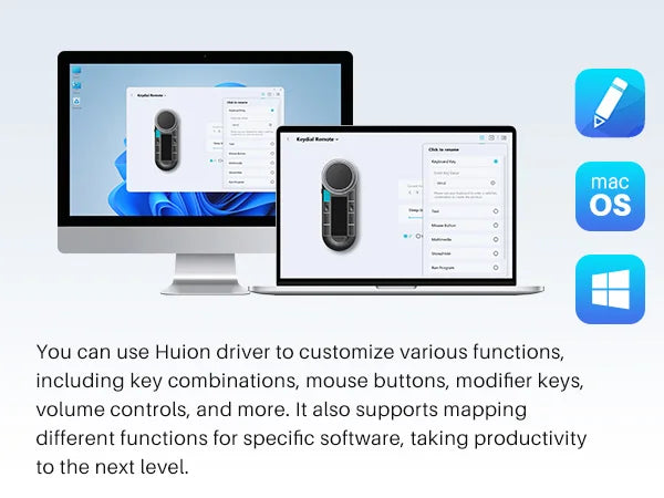 Huion Keydial Remote Mini Wireless Keyboard Dual-dial Controller Bluetooth Connect to Computer Windows macOS iPadOS iOS Android