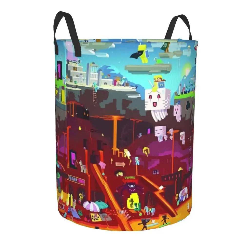 Custom Anime Game Mine C-Crafts Cartoon Laundry Hamper Large Clothes Storage Basket Toy Bin Organizer for Kids