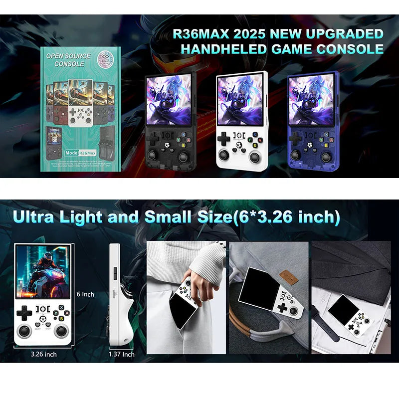 Retro Handheld Game Console Linux System 4.0 Inch IPS Screen Open Source R36MAX Portable Video Player Kids Gift