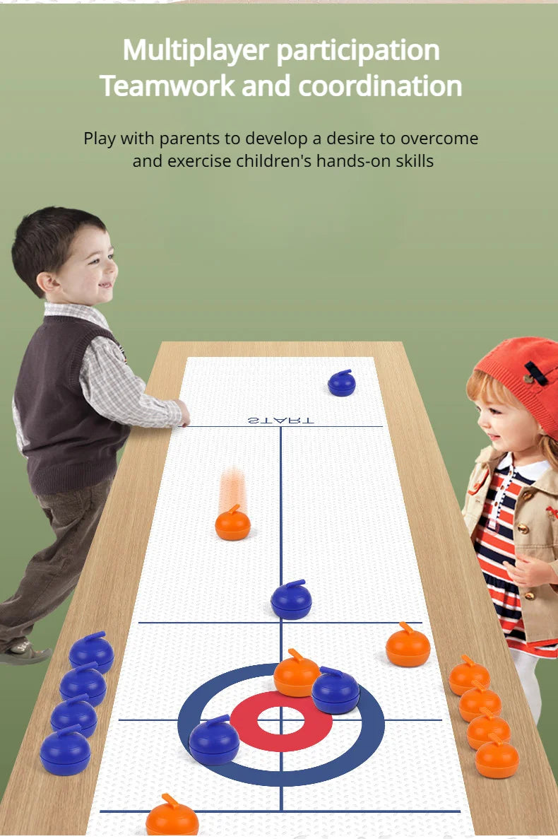 Family Fun Board Games for Kids & Adults: Tabletop Curling Game with 8 Rollers & Shuffleboard Pucks!