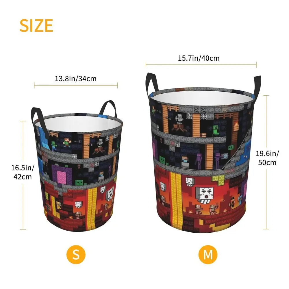 Custom Anime Game Mine C-Crafts Cartoon Laundry Hamper Large Clothes Storage Basket Toy Bin Organizer for Kids