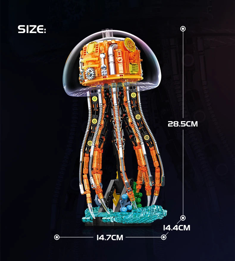 726pcs Mechanical Jellyfish Building Blocks Kit with LED Lights, STEM Toys for Kids Adults, Ocean Animal Model, Gift Boys Girls