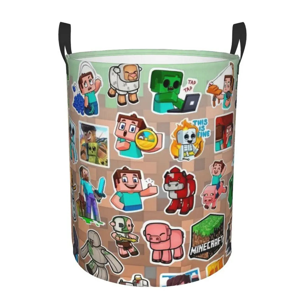 Custom Anime Game Mine C-Crafts Cartoon Laundry Hamper Large Clothes Storage Basket Toy Bin Organizer for Kids