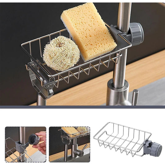 1PC Kitchen Sink Drain Holder Adjustable Height Flexible and Rotatable Hanging Faucet Rack  Suitable for Soap Sponges Brushes
