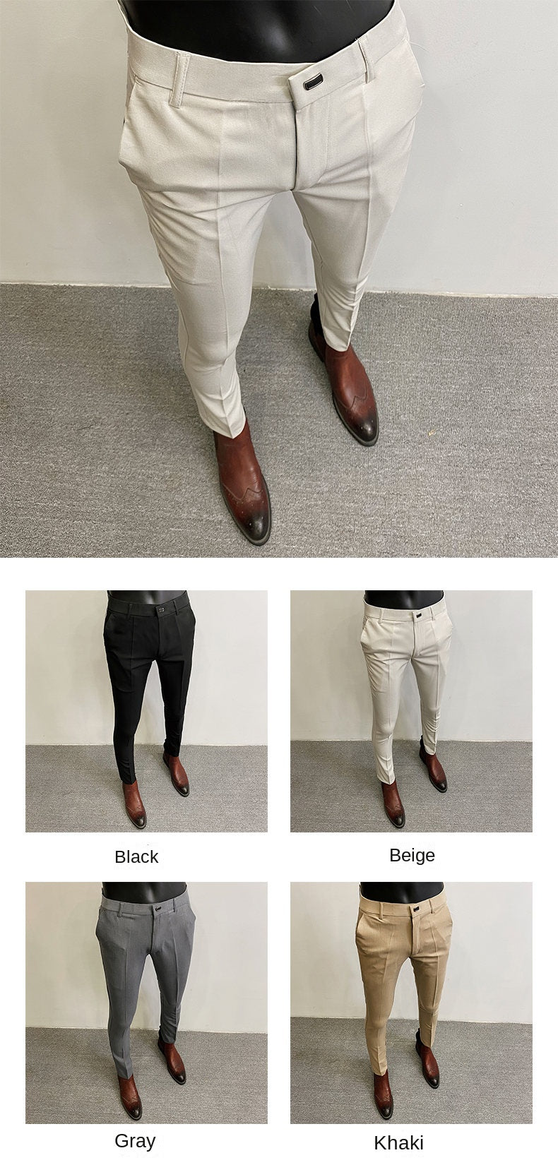 Men Suit Pants Formal Trousers Pantalone Hombre Stretch Slim Solid Color Casual Dress Full Length Pants Fashion New Men Clothing