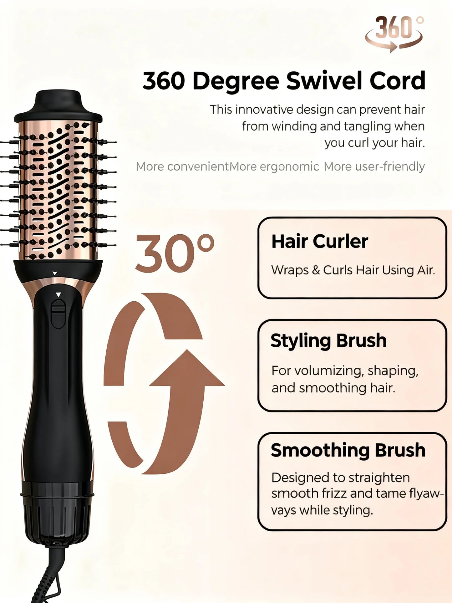 5-in-1 Multifunctional Hair Styling Tools, Hot Air Brush, Hair Dryer, Straightening Brush, Hair Curler, Straightening Brush,220V