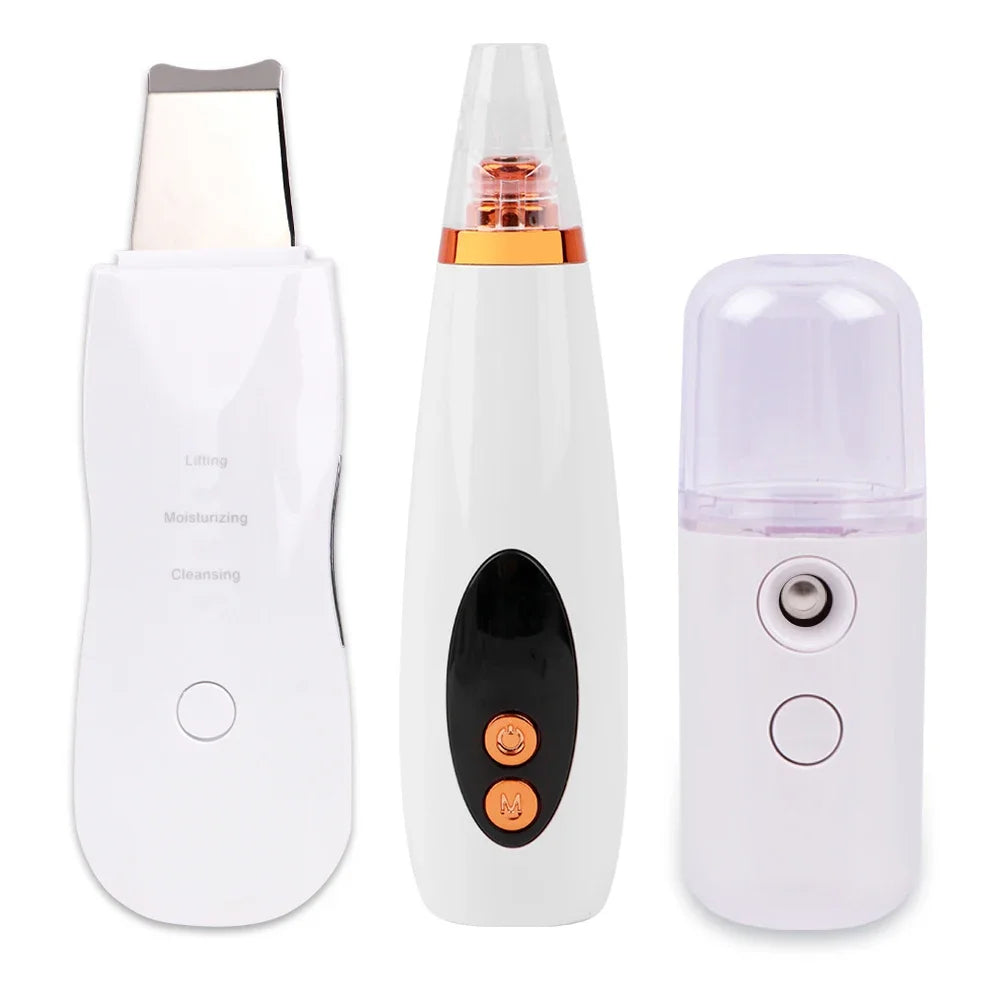Ultrasonic Skin Scrubber Kit Vibration Face Spatula Blackhead Remover EMS LED Facial Massager Cavitation Peeling Facial Lifting