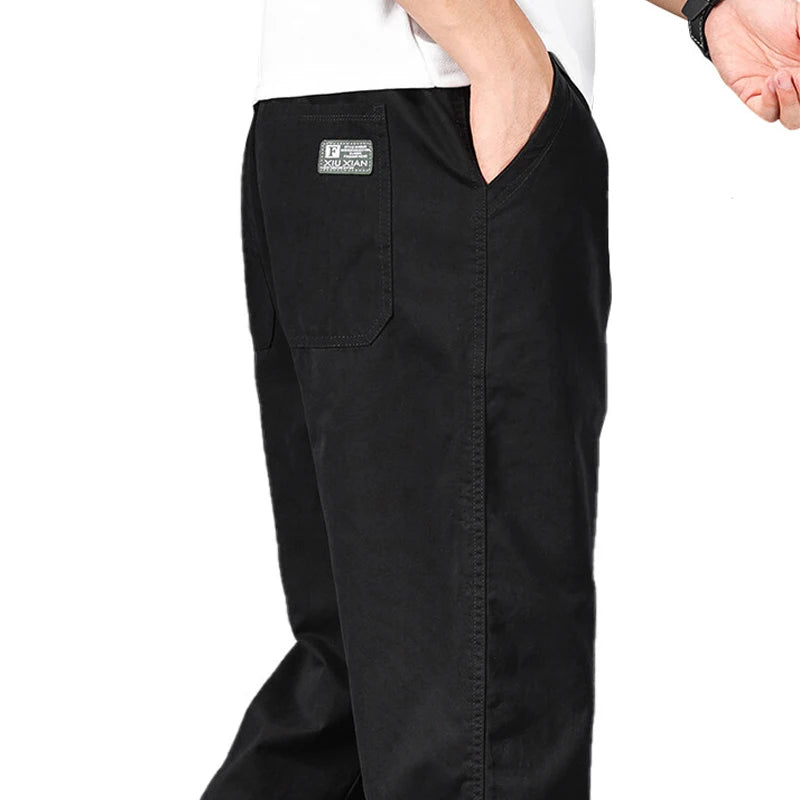 Big Size Mens Casual Pants Relaxed Fit Cotton Trousers Elastic Waist Drawstring Sweatpants Mens Jogger Pants Summer Spring