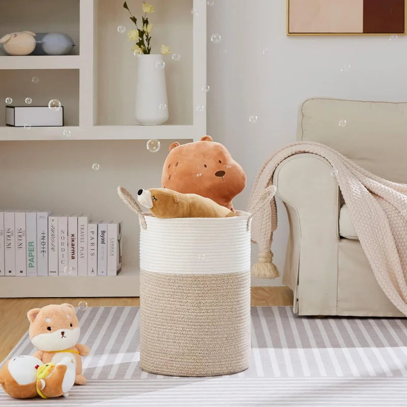 Large Size Laundry Basket,High Braided Rope Storage Basket,Suitable for Living Room、Bathroom、Bedroom Blanket、Toy、Dirty laundry