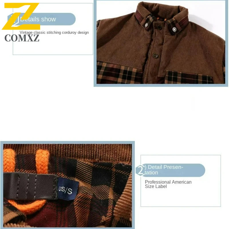 Mens Cotton Jacket Autumn Winter 2025 Check Print Warm Casual Business Office Lapel Coat Man Middle-aged Elderly Cotton Clothes