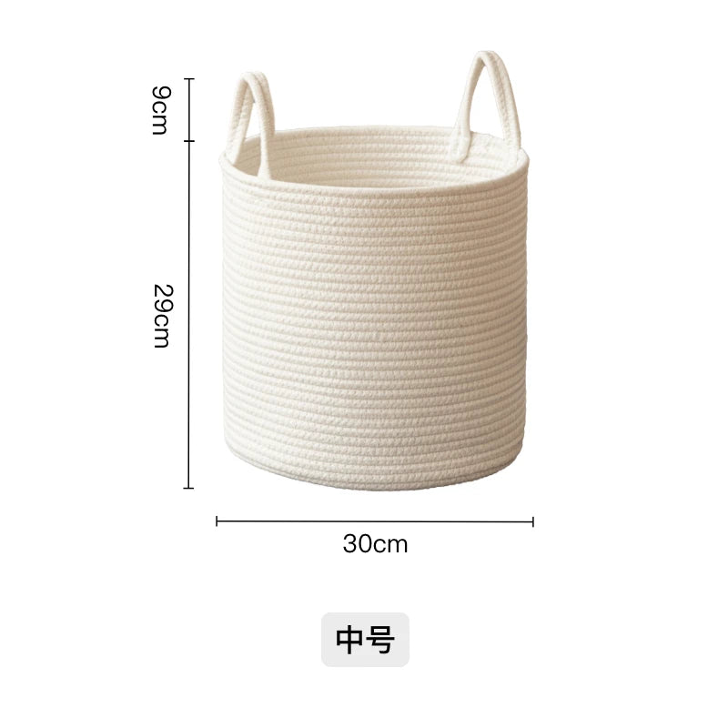 Solid White Laundry Basket Home Organization And Storage Baby Children Toy Storage Baskets Cotton Rope Woven Sundries Organizer