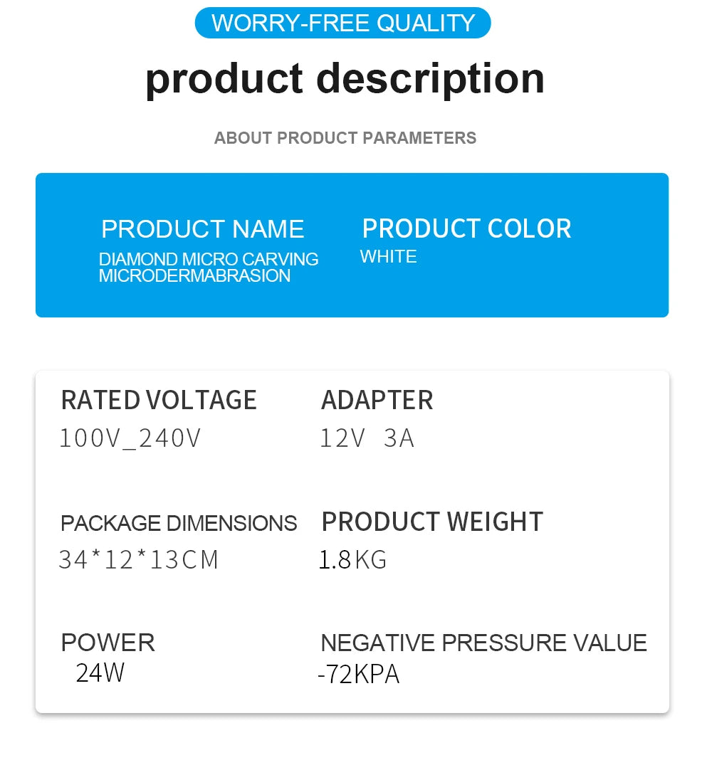 Diamond Microdermabrasion Machine 3 in 1 Vacuum 65-68cmHg Exfoliation Peeling Hydration Facial Device