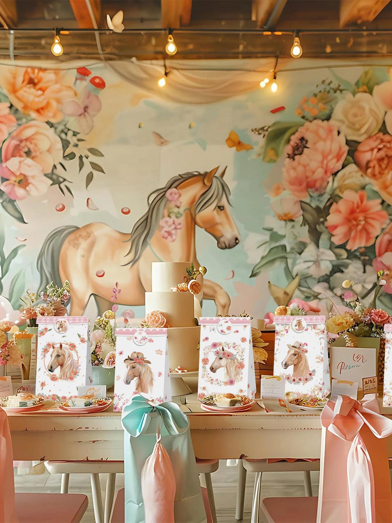 12 PCS Horse Party Favors Supplies Horse Party Bags Boxes Cowboy Gift Box Cookies Snacks Bags for Western Cowboy Cowgirl Themed