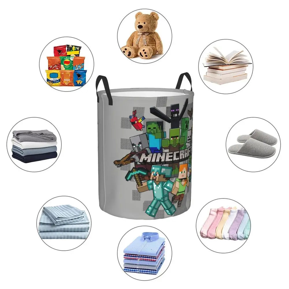 Custom Anime Game Mine C-Crafts Cartoon Laundry Hamper Large Clothes Storage Basket Toy Bin Organizer for Kids