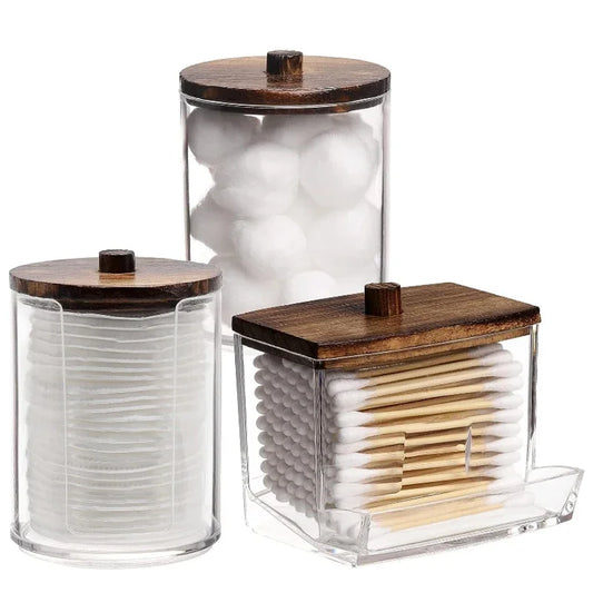 Bathroom Organizer Accessories Set Holder Storage with Clear Plastic Lids, Cotton Ball/Swabs Dispenser, Organizer Jar