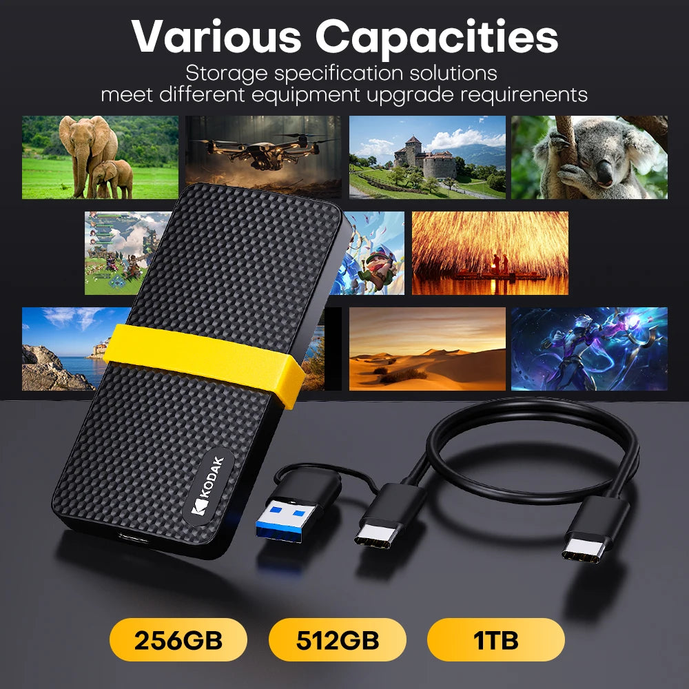 KODAK External Hard Drive 1TB Portable SSD HARD DISK 512GB High-speed External Solid State Drive Mobile Hard Drive for Laptop PC