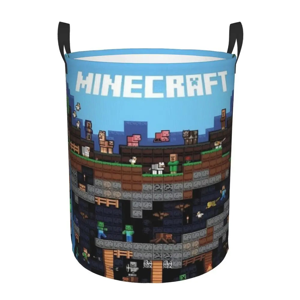 Custom Anime Game Mine C-Crafts Cartoon Laundry Hamper Large Clothes Storage Basket Toy Bin Organizer for Kids
