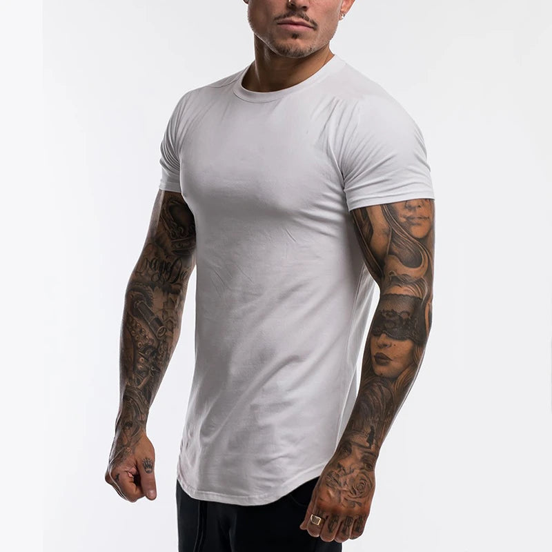 Plain Clothing Fashion T Shirt Men Cotton Breathable Fitness Mens Short Sleeve T-shirt Gym Tshirt Summer Tight Tee Shirt Homme