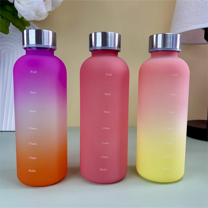 550ml Bottle With Time Marker Motivational Reusable Fitness Sports Outdoors Travel Leakproof BPA Free Frosted Plastic