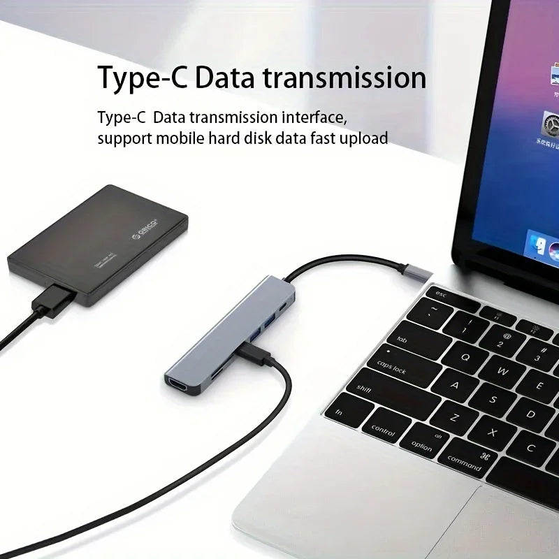 High-Speed 7-in-1 USB-C Hub: Multi-Device Dock with PD Charging for Laptops & Macbooks